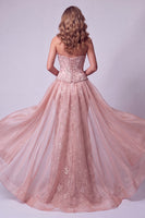 Load image into Gallery viewer, Sparkly Blush Floral Strapless Mermaid Beaded Long Evening Dress with Cape