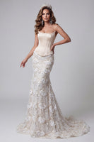 Load image into Gallery viewer, Sparkly Ivory Floral Corset Strapless Mermaid Long Evening Dress with Sequins