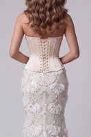 Load image into Gallery viewer, Sparkly Ivory Floral Corset Strapless Mermaid Long Evening Dress with Sequins