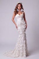 Load image into Gallery viewer, Sparkly Ivory Corset Floral Cowl Neck Mermaid Long Evening Dress