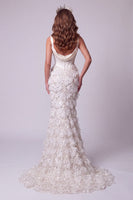 Load image into Gallery viewer, Sparkly Ivory Corset Floral Cowl Neck Mermaid Long Evening Dress