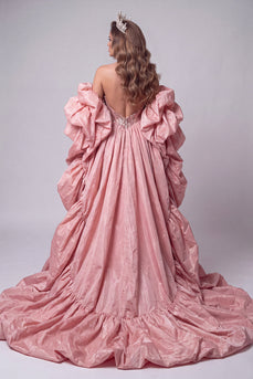 Sparkly Pink Corset Mermaid Strapless Sequins Long Evening Dress with Cape