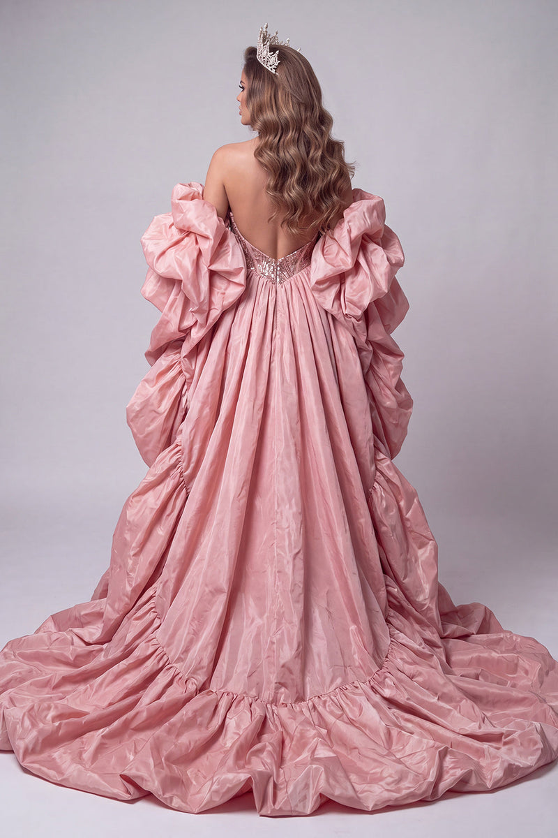 Load image into Gallery viewer, Sparkly Pink Corset Mermaid Strapless Sequins Long Evening Dress with Cape