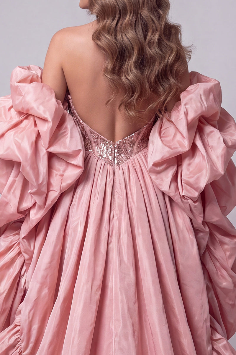 Load image into Gallery viewer, Sparkly Pink Corset Mermaid Strapless Sequins Long Evening Dress with Cape