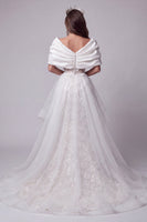 Load image into Gallery viewer, Sparkly White Sequins Floral Ruched Long Mermaid Evening Dress with Cape