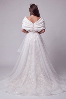 Sparkly White Sequins Floral Ruched Long Mermaid Evening Dress with Cape