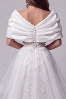 Load image into Gallery viewer, Sparkly White Sequins Floral Ruched Long Mermaid Evening Dress with Cape