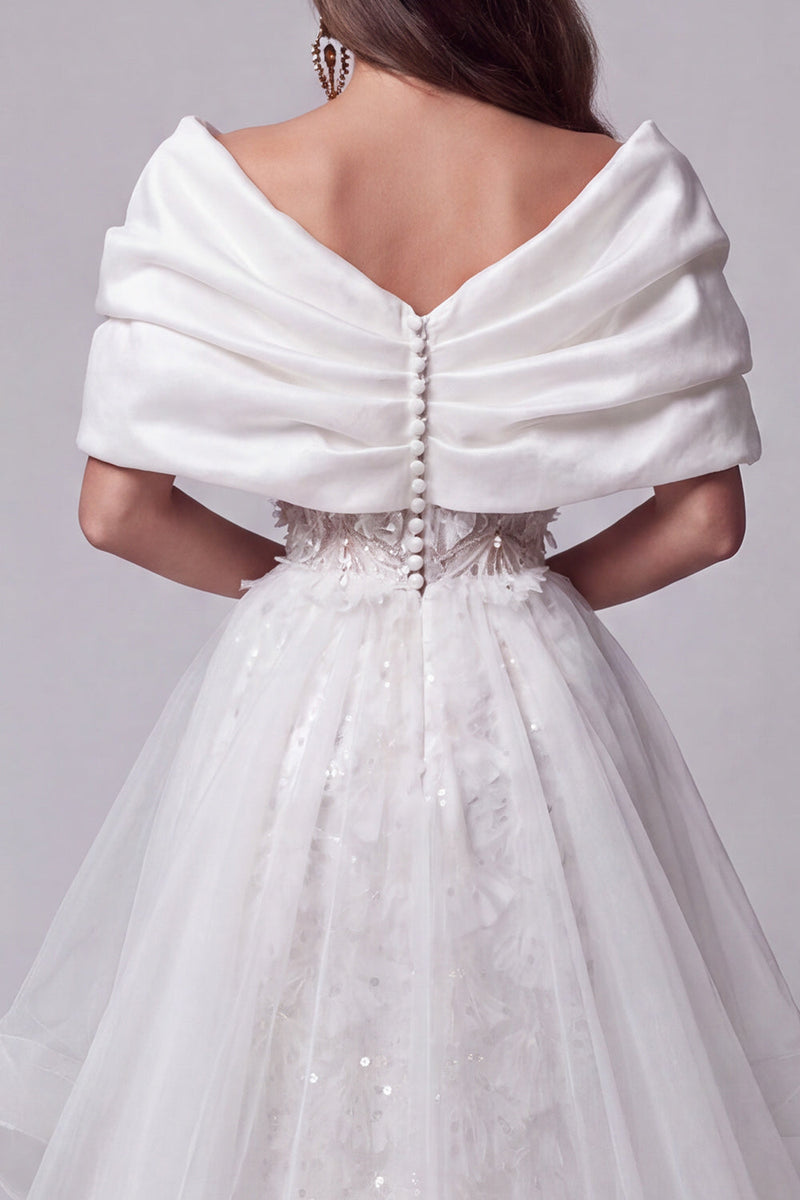 Load image into Gallery viewer, Sparkly White Sequins Floral Ruched Long Mermaid Evening Dress with Cape