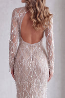 Load image into Gallery viewer, Sparkly Champagne Fringed Sequins Long Mermaid Evening Dress with Slit