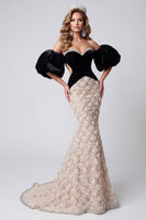 Load image into Gallery viewer, Sparkly Black Sequins Cut Out Mermaid Long Evening Dress with Sleeves