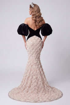Sparkly Black Sequins Cut Out Mermaid Long Evening Dress with Sleeves
