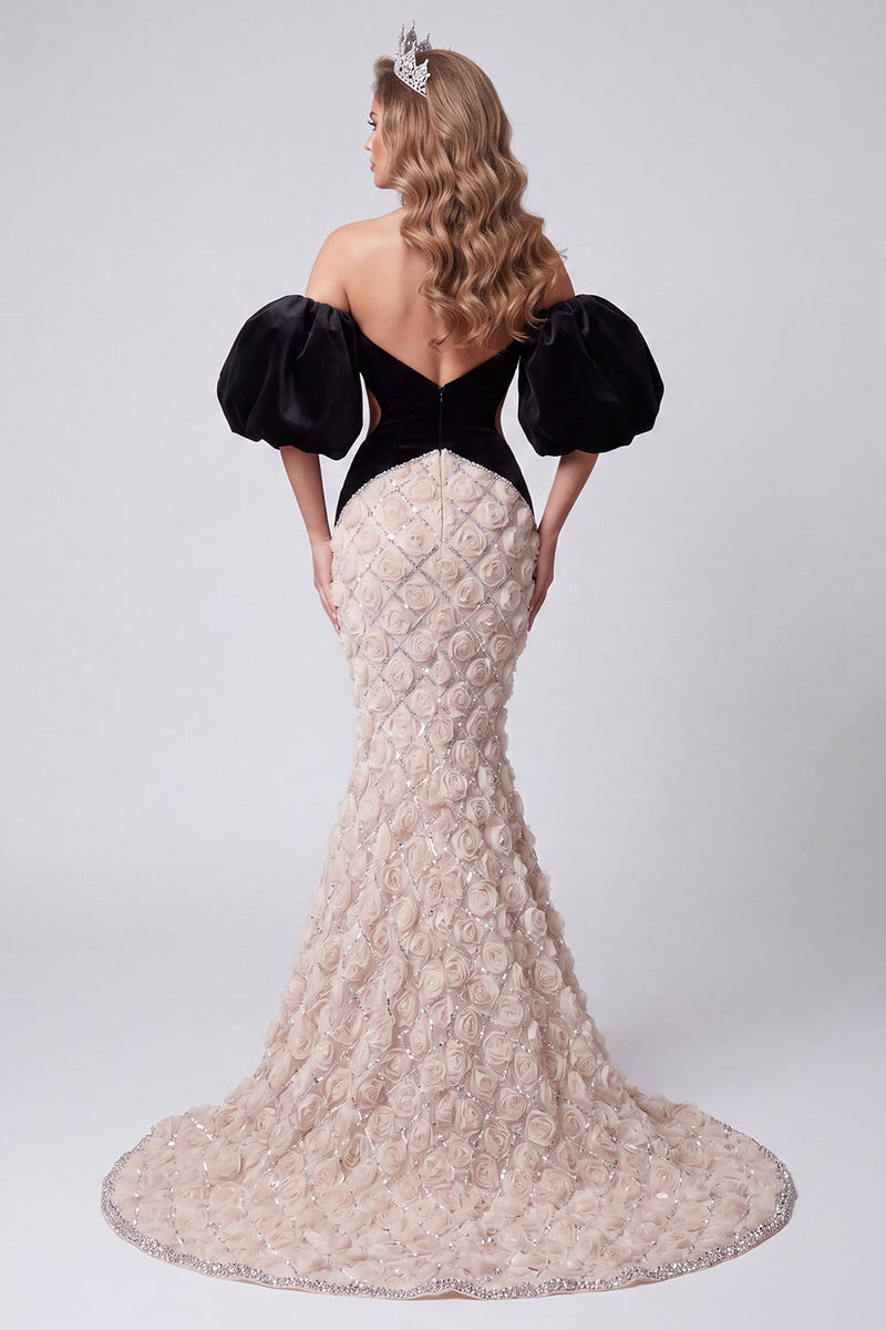 Load image into Gallery viewer, Sparkly Black Sequins Cut Out Mermaid Long Evening Dress with Sleeves