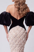 Load image into Gallery viewer, Sparkly Black Sequins Cut Out Mermaid Long Evening Dress with Sleeves