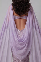 Load image into Gallery viewer, Sparkly Lilac Sequins Cut Out Mermaid Backless Long Evening Dress with Veil