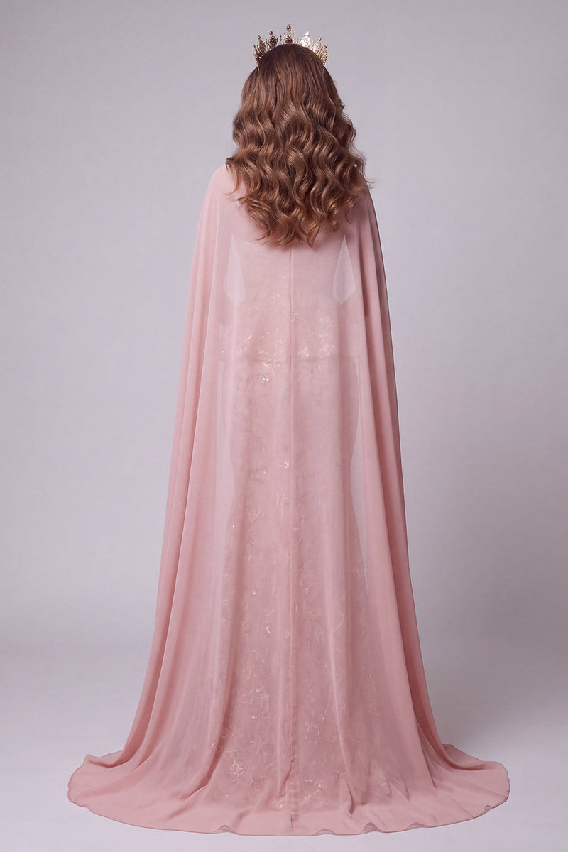 Load image into Gallery viewer, Sparkly Blush Mermaid Ruffled Sweetheart Long Evening Dress with Cape