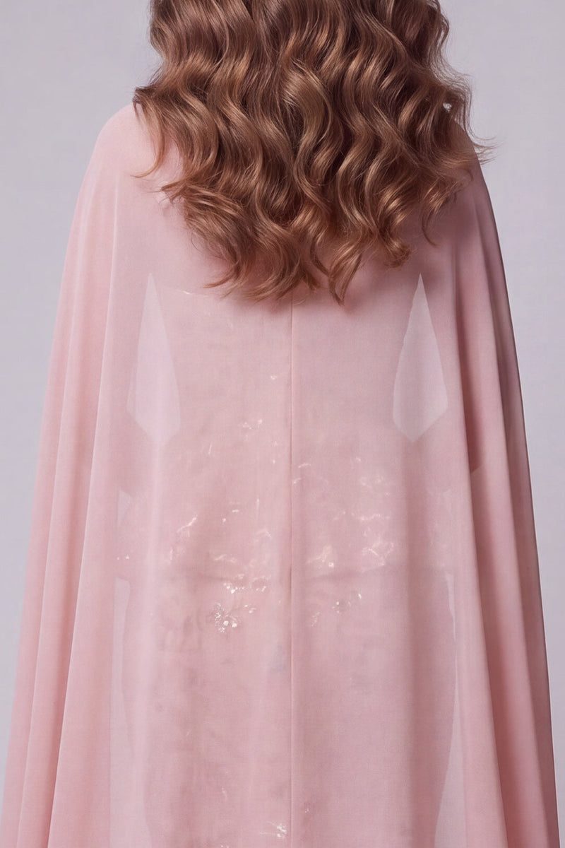 Load image into Gallery viewer, Sparkly Blush Mermaid Ruffled Sweetheart Long Evening Dress with Cape