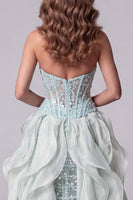 Load image into Gallery viewer, Sparkly Mint Green Sequins Corset Long Mermaid Evening Dress with Cape