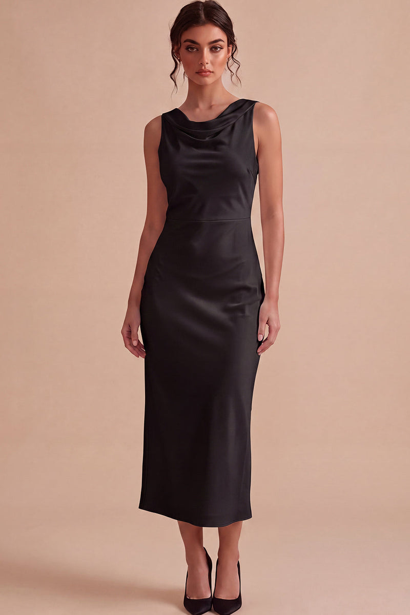Load image into Gallery viewer, Simple White Sheath Satin Cowl Neck Maxi Engagement Dress