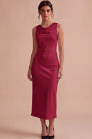 Load image into Gallery viewer, Simple White Sheath Satin Cowl Neck Maxi Engagement Dress