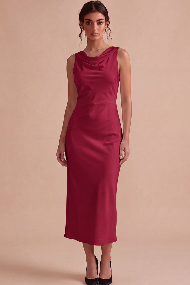 Load image into Gallery viewer, Simple White Sheath Satin Cowl Neck Maxi Engagement Dress