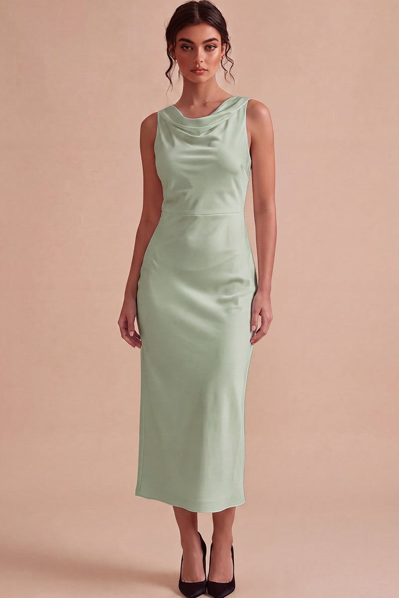 Load image into Gallery viewer, Simple White Sheath Satin Cowl Neck Maxi Engagement Dress