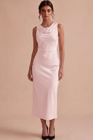 Load image into Gallery viewer, Simple White Sheath Satin Cowl Neck Maxi Engagement Dress