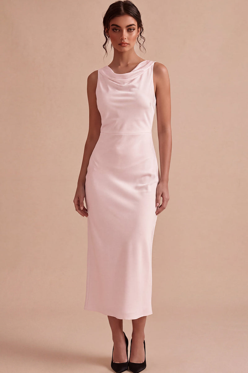 Load image into Gallery viewer, Simple White Sheath Satin Cowl Neck Maxi Engagement Dress