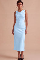 Load image into Gallery viewer, Simple White Sheath Satin Cowl Neck Maxi Engagement Dress