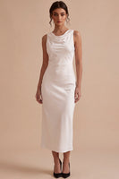 Load image into Gallery viewer, Simple White Sheath Satin Cowl Neck Maxi Engagement Dress
