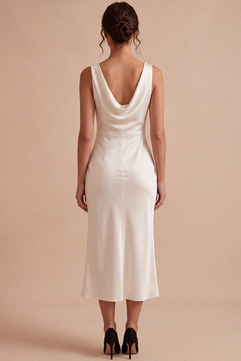 Load image into Gallery viewer, Simple White Sheath Satin Cowl Neck Maxi Engagement Dress