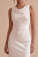 Load image into Gallery viewer, Simple White Sheath Satin Cowl Neck Maxi Engagement Dress