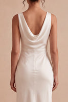 Load image into Gallery viewer, Simple White Sheath Satin Cowl Neck Maxi Engagement Dress