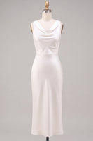 Load image into Gallery viewer, Simple White Sheath Satin Cowl Neck Maxi Engagement Dress