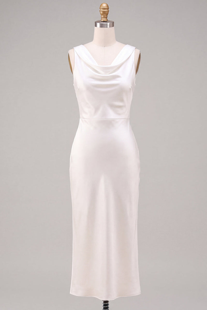 Load image into Gallery viewer, Simple White Sheath Satin Cowl Neck Maxi Engagement Dress