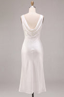 Load image into Gallery viewer, Simple White Sheath Satin Cowl Neck Maxi Engagement Dress