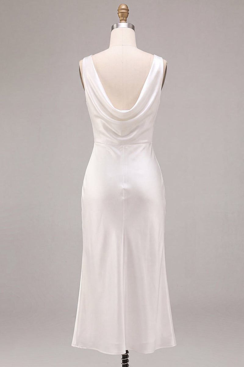 Load image into Gallery viewer, Simple White Sheath Satin Cowl Neck Maxi Engagement Dress
