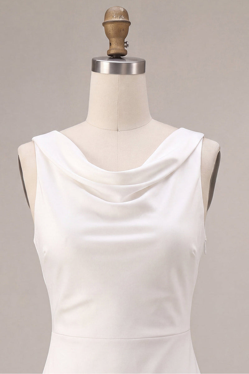 Load image into Gallery viewer, Simple White Sheath Satin Cowl Neck Maxi Engagement Dress