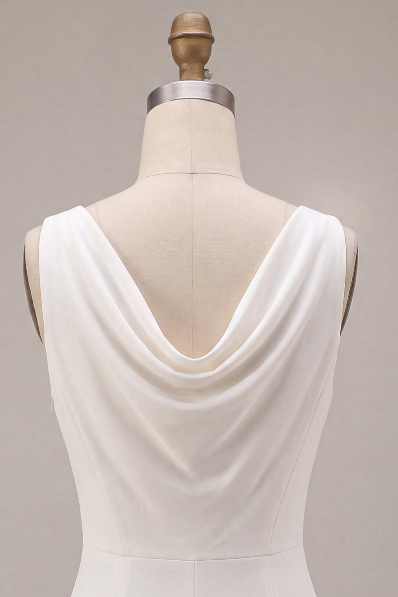 Load image into Gallery viewer, Simple White Sheath Satin Cowl Neck Maxi Engagement Dress