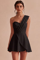 Load image into Gallery viewer, White Ruched One Shoulder A Line Mini Graduation Dress