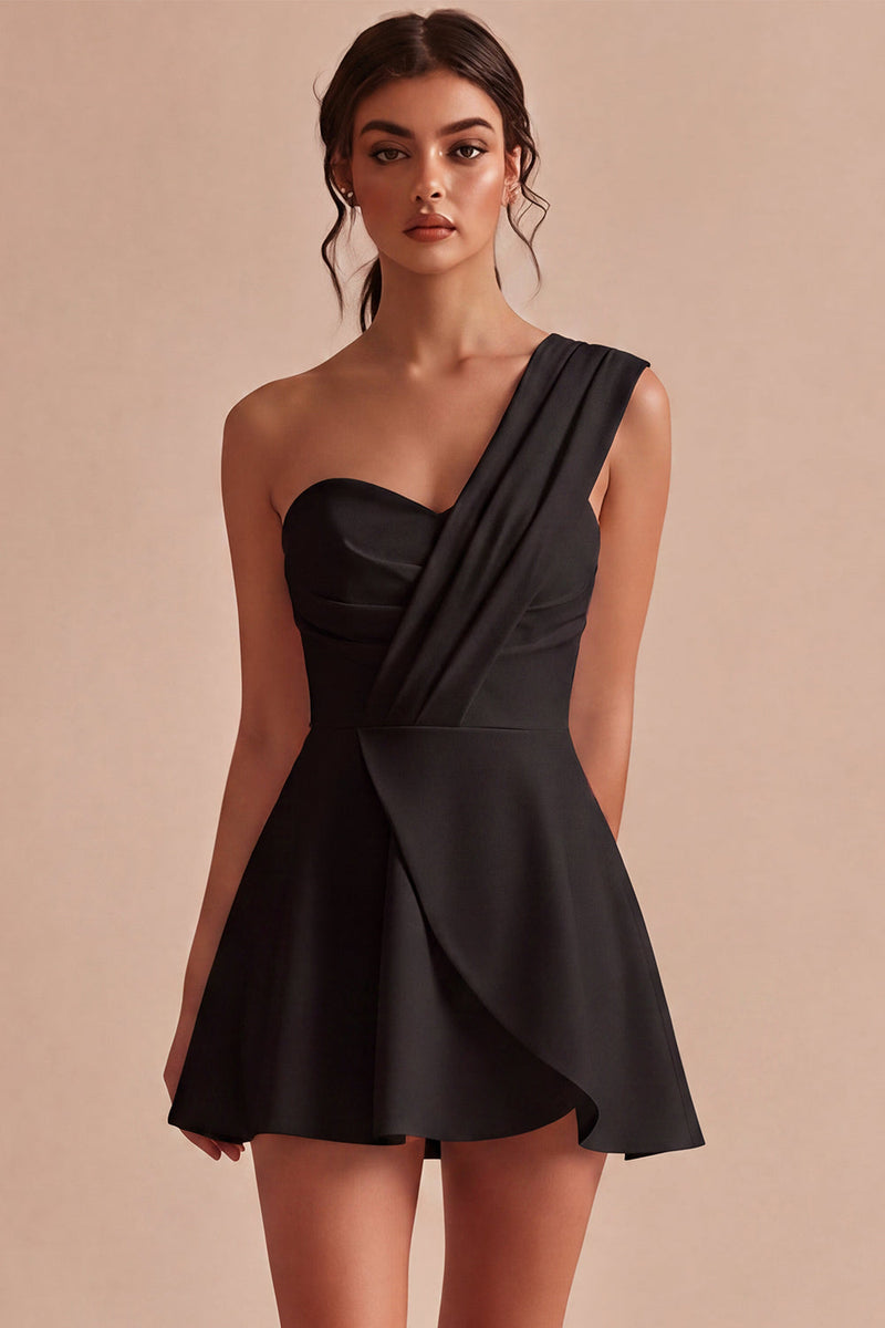 Load image into Gallery viewer, White Ruched One Shoulder A Line Mini Graduation Dress