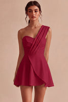 Load image into Gallery viewer, White Ruched One Shoulder A Line Mini Graduation Dress