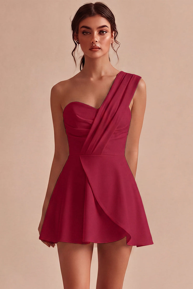 Load image into Gallery viewer, White Ruched One Shoulder A Line Mini Graduation Dress