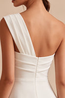 Load image into Gallery viewer, White Ruched One Shoulder A Line Mini Graduation Dress