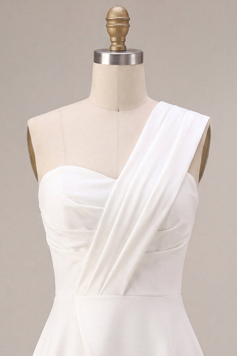 Load image into Gallery viewer, White Ruched One Shoulder A Line Mini Graduation Dress