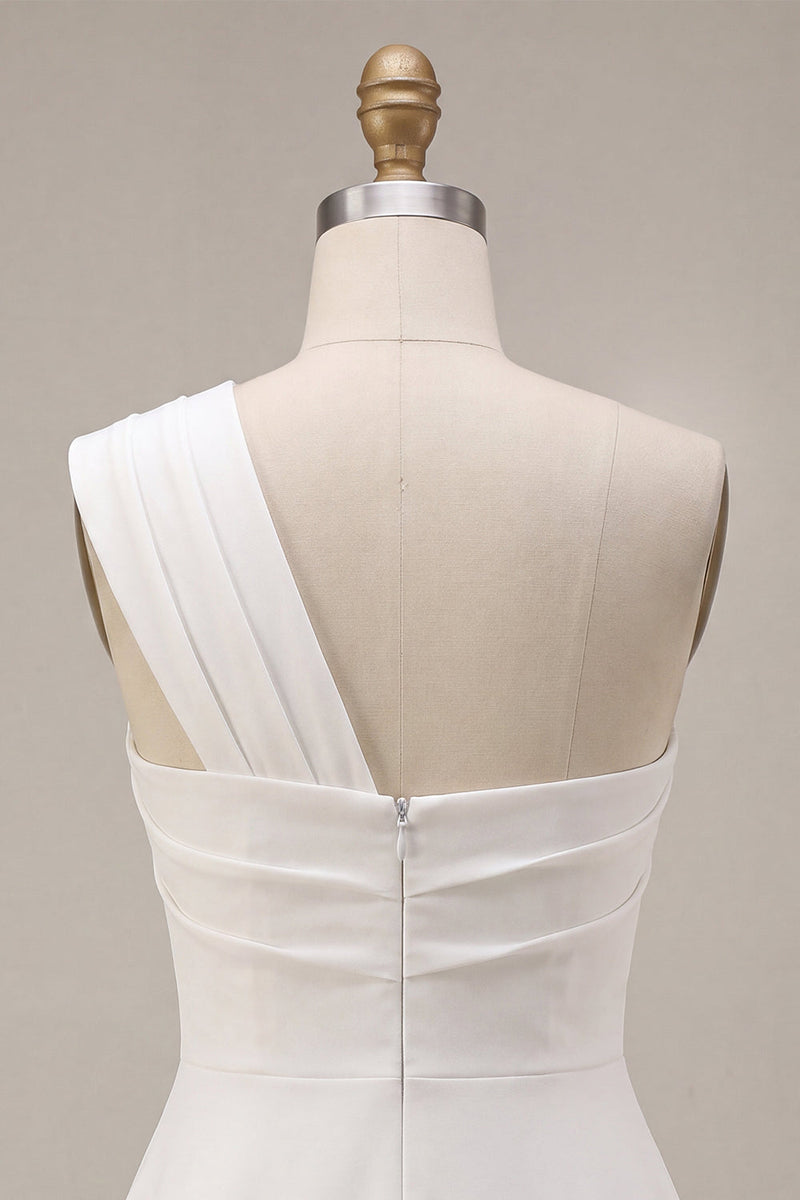 Load image into Gallery viewer, White Ruched One Shoulder A Line Mini Graduation Dress