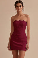 Load image into Gallery viewer, White Strapless Ruched Tight Short Corset Lace Graduation Dress