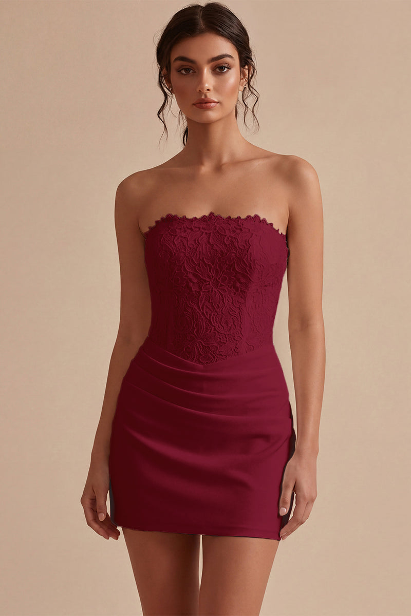 Load image into Gallery viewer, White Strapless Ruched Tight Short Corset Lace Graduation Dress