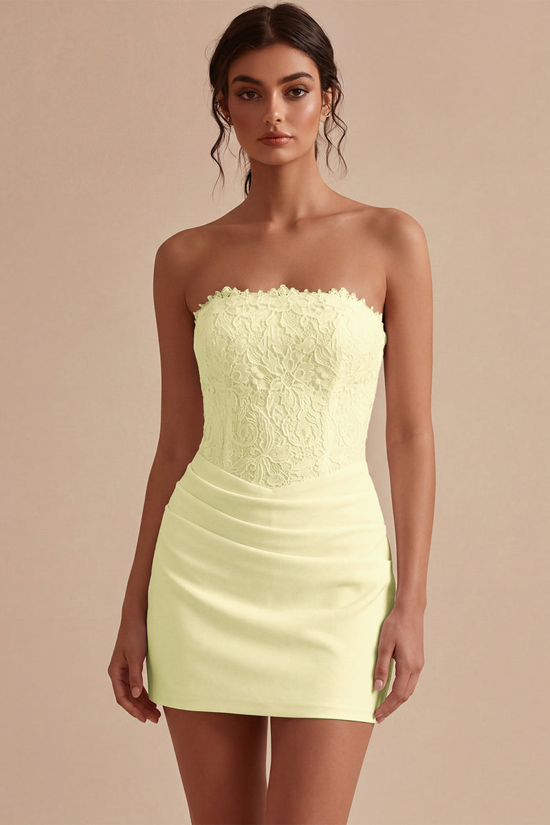 Load image into Gallery viewer, White Strapless Ruched Tight Short Corset Lace Graduation Dress