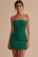 Load image into Gallery viewer, White Strapless Ruched Tight Short Corset Lace Graduation Dress