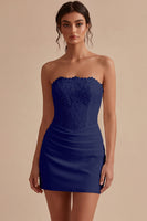 Load image into Gallery viewer, White Strapless Ruched Tight Short Corset Lace Graduation Dress